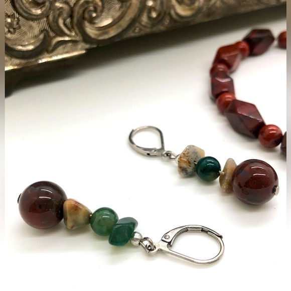 Vintage Tumbled Jasper Stone Bracelet & Earrings - Picture 10 of 13